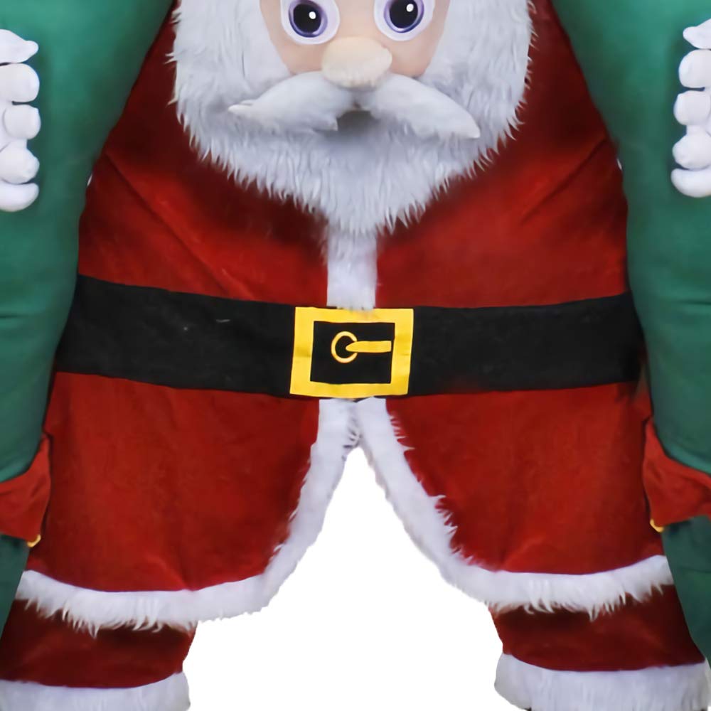 DISFRAZ DE ELFO SOBRE LOS HOMBROS DE SANTA CLAUS - INCLUYE: TRAJE DE PAPÁ NOEL DE UNA PIEZA DE LUJO CON PIERNAS AFELPADO, VESTIDO DE ELFO VERDE, CINTURÓN, COLLAR Y GORRO NAVIDEÑO - GRANDE
