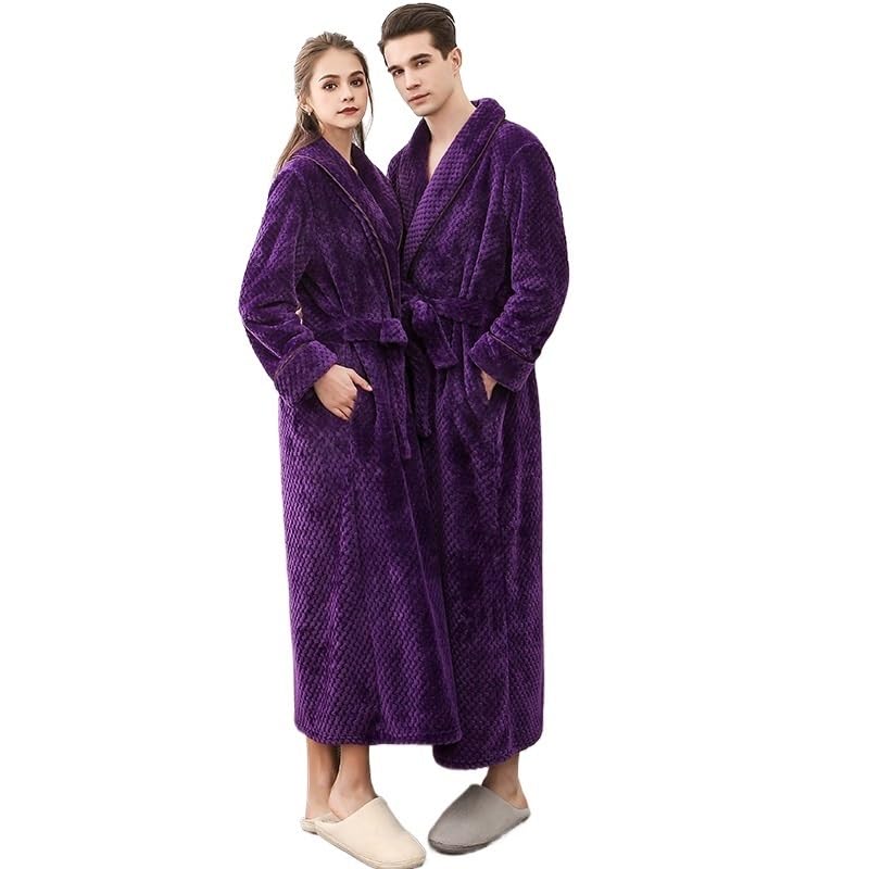 Albornoz,Albornoz Hombre Autumn And Winter Season Home Plush Soft And Comfortable Couple Pajamas Men's Thick Large Bathrobe Extended White Pajamas(WHITE,XL)