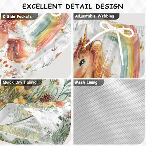 Pigsaly Boys' Swim Board Shorts Hearts Cute Unicorn Boy's Swim Trunks Kids Swimwear M3