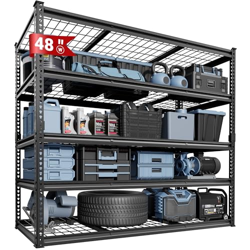 FLEXIMOUNTS Garage Shelving, Heavy Duty Shelving 2000 lbs, 5-Tier Garage Storage Shelves,Industrial Shelves for Heavy Tools and Equipment, 48' W x 24' D x 72' H