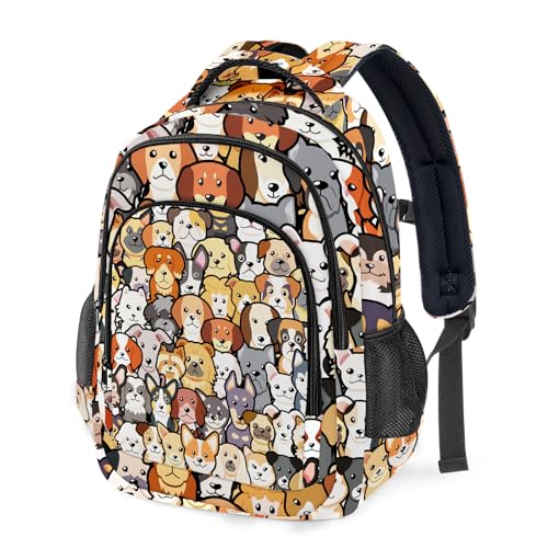 Mochila com tema de cachorro para crianças, mochila escolar de grande capacidade ajustável, com iluminação durável, vários bolsos, mochila escolar, mochila de viagem (cão)