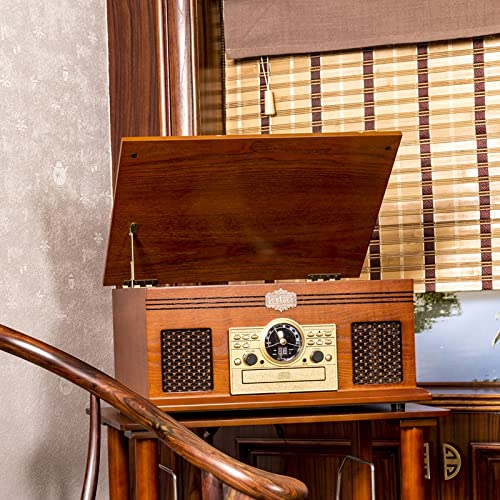 Wooden Record Player Vinyl Turntable with Speakers – USB MP3 Playback/Bluetooth/FM Radio/CD Cassette Player/Vinyl LP Records/Headphone Jack - Les Beatles, Paul McCartney, John Lennon, RIngo Starr, George Harrison Wooden Record Player Vinyl Turntable with Speakers – USB MP3 Playback/Bluetooth/FM Radio/CD Cassette Player/Vinyl LP Records/Headphone Jack – Image 4