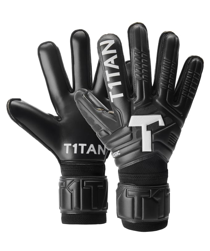 T1TAN Classic 1.0 Black-Out (FP) + Turbogrip - Goalkeeper Gloves and Glove Cleaner - with Finger Protection - Football Gloves for Goalkeepers - Size 10