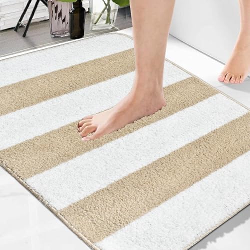 Image of Microfiber Soft Anti Slip Water Absorbent Door Mat|Rectangular Bath Mat with Rubber Bottom|Soft & Super Absorbent Mats for Shower|Quick-Drying Mats for Kitchen Bathroom (Beige,38X57 CM)