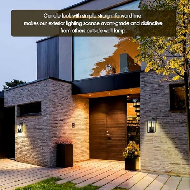 2-Light Dusk to Dawn Outdoor Wall Lights, Waterproof Exterior Lighting Fixtures with Shatterproof Glass, Rustproof Metal Outdoor Sconce Lights for Porch Garage House Exterior