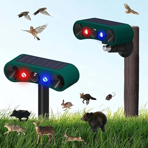 Solar Indoor Outdoor Motion Sensor Alarm,WONFAST 129db Dual Loud Siren Solar Infrared Induction Alarm Red Blue Flash Warning Security Strobe Light 4 Modes for Farm Yard Orchard Barn (Green-2Pack) Cover