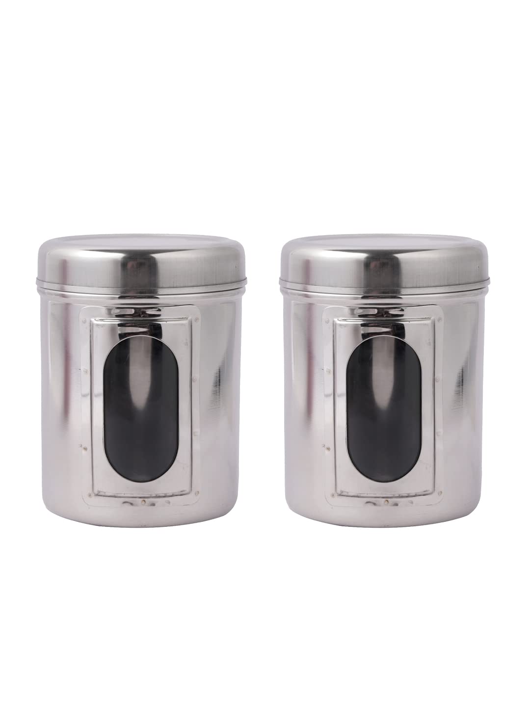 Abode Sober See Thru stainless steel storage container for Food | Jar for kitchen storage | 450ml used for storing spices, salt, sugar Flour, Dry fruits, (Set of 2 Silver)