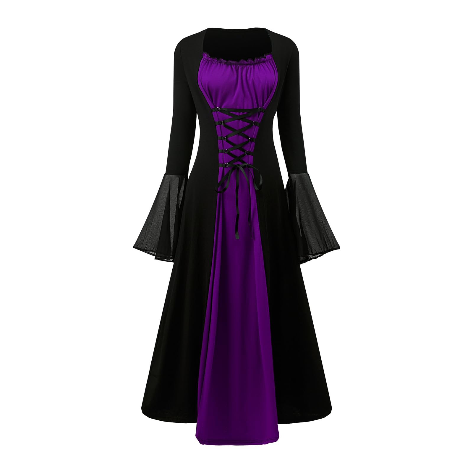 Generico Costume Regina Medievale Donna Maniche a Tromba Swing Maniche Svasate Vestito Lungo Maniche Lungo Donne Abito da Donna Rinascimentale Vestito Halloween Donna Carnevale Festa HalloweenRetro
