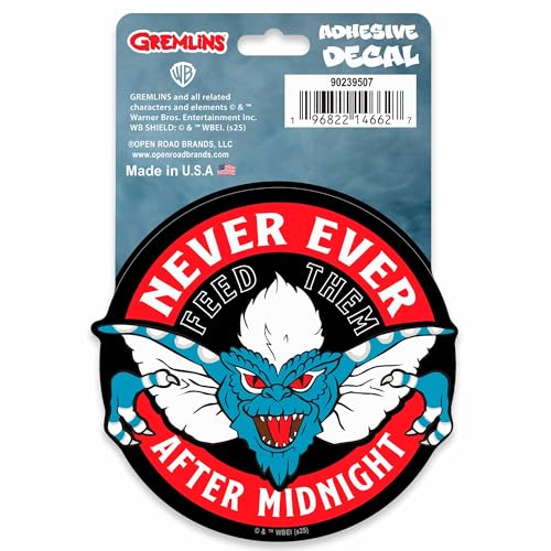 Image of Gremlins Never Feed Them After Midnight Adhesive Vinyl Decal - Spooky Gremlins Sticker for Car or Laptop