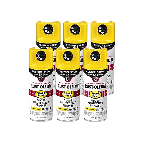 Image of Rust-Oleum Stops Rust Custom 5-in-1 Spray Paint, Gloss Sunburst Yellow | Rust Preventive Protective Enamel, Multi Surface (Metal, Wood and More), Adjustable Dial for Better Control, Fast Dry, 6 Pack
