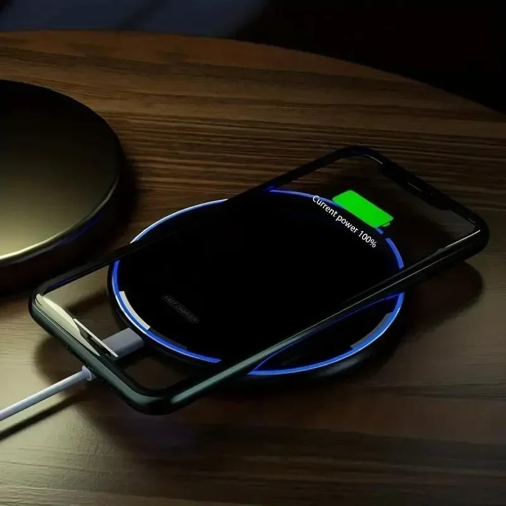Phone Acrylic Metal Wireless Charger Station Led Light for iPhone 17 16 15 14 13 12 Pro Max Samsung S24 Xiaomi Mini Fast Charging (Blcak)