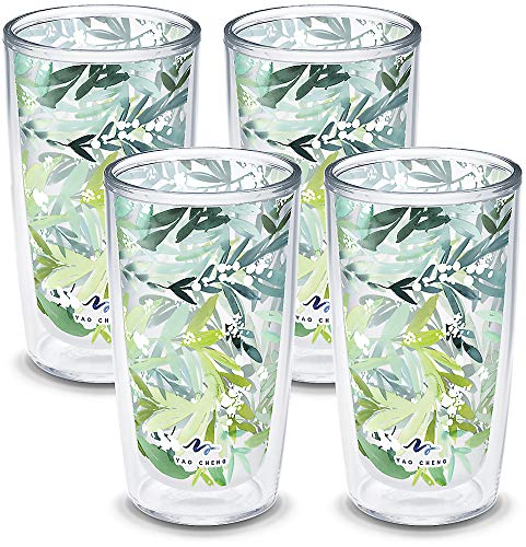 Tervis Yao Cheng Green Crystal Made in USA Double Walled Insulated Tumbler Travel Cup Keeps Drinks Cold & Hot, 16oz 4pk, Lush Mimosa