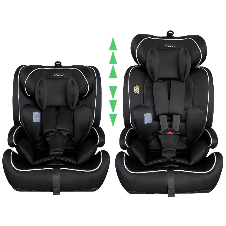 XOMAX HC02S Kindersitz ISOFIX 9–36 kg | ECE R129 i-Size | Gruppe 1/2/3 mit 5-Punkt-Gurt & Top Tether | mitwachsender Auto-Kindersitz höhenverstellbar, Sitzerhöhung (Schwarz)