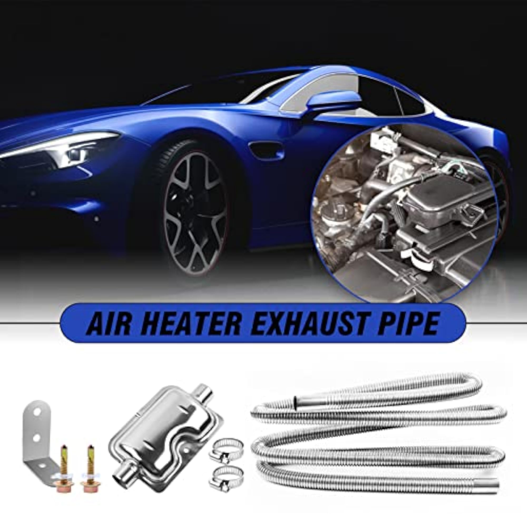 Diesel Heater Exhaust Pipe with Muffler & Clamps