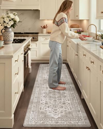 COLOR&GEOMETRY Kitchen Floor Mats Anti Fatigue, Cushioned Boho Rugs,Waterproof Non Slip Kitchen Runner for Sink, Standing Mats for Office,60x220cm,Beige - Image 3