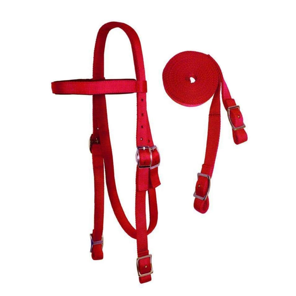 Tahoe Tack Plain Double Layer Nylon Padded Western Horse Headstall with Reins (Red, Draft)