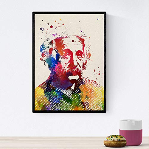 Nacnic Poster de Albert Einstein con diseño Acuarela. Mix de láminas con Estilo Acuarela para decoración de Interiores. Tamaño A4 con Marco