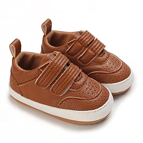 Image of Clowora Baby Boys Girls Shoes Non-Slip Rubber Sole Sneakers Infant First Walking Toddler Crib Shoes Newborn Loafers Flats. (08 /Brown,0-6 Months)