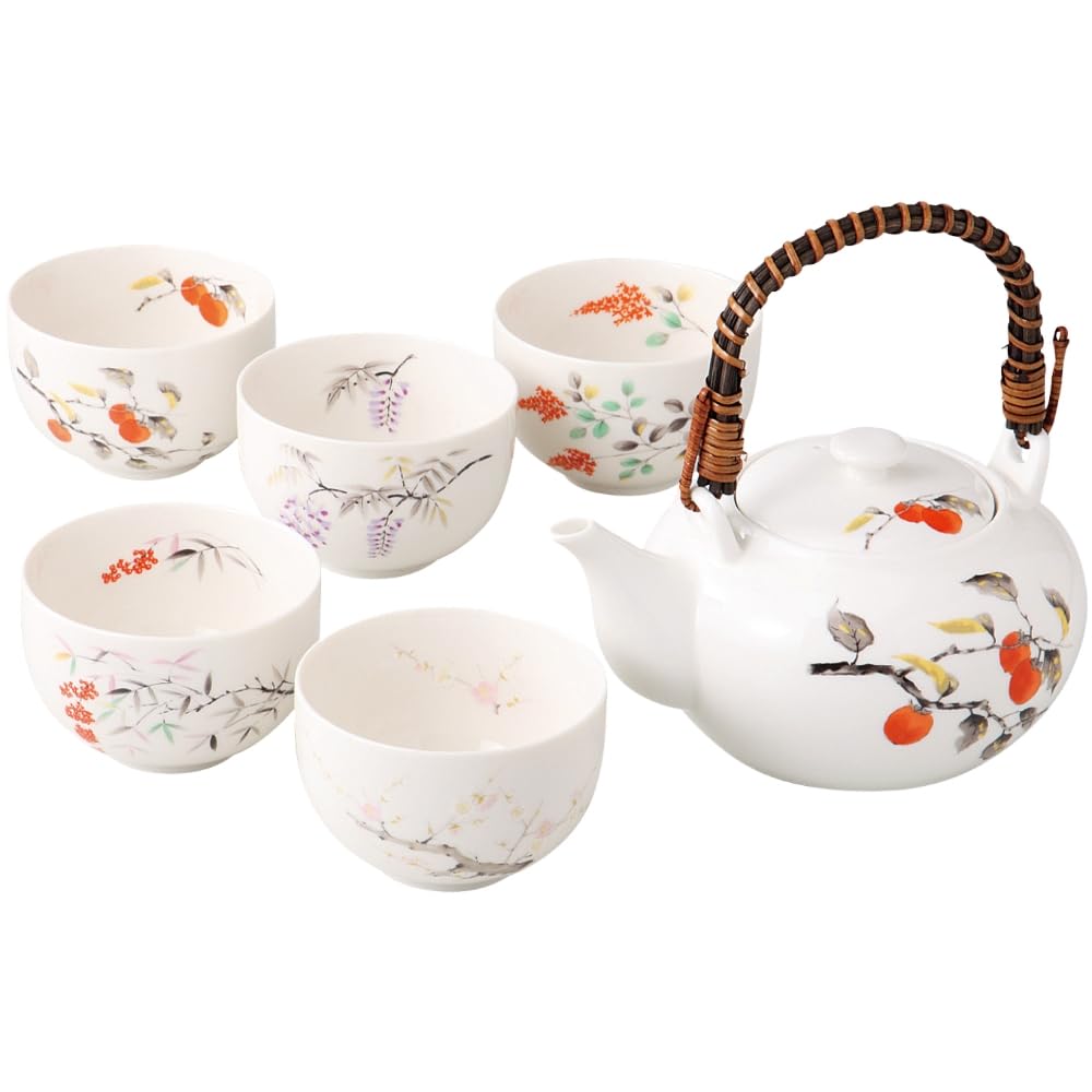 エールネット(Ale-net) 土瓶 急須 湯呑セット (幅)16.5×(奥行き)12.5×(高さ)8.7cm 550cc 粉引華風 土瓶 茶器揃 茶こし付き 5客セット 磁器 美濃焼