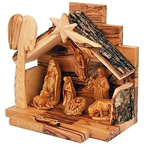 thumbnail image 2 of Shop Olive Wood Nativity Stable Scene Ornament From The Holy Land L 2 of 14