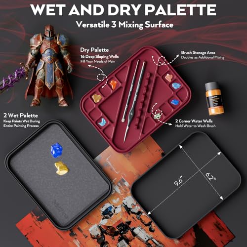 Image of Nicpro Professional Miniature Painting Kit, Stay Wet Palette & 16PCS Detail Paint Brushes Drybrush with Nylon Bag, 100PCS Pallet Paper, 4PCS Sponge, Mixing Paint Saver Palette for Miniature Model