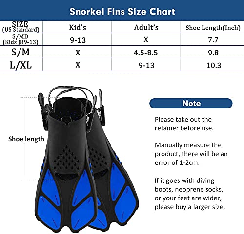 Image of Snorkel Fins, Swim Fins with Adjustable Buckles, Open Heel, Travel Size Short Flippers for Snorkeling, Swimming and Scuba Diving, Diving Fins with Mesh Bag for Adult Men Women Kids