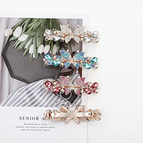 Insowni 4 Pack Luxury Glitter Sparkly Jeweled Gems Crystal Rhinestone Butterfly Metal French Barrettes Alligator Snap Hair Clips Headpieces Accessories For Women Girls #TOP6