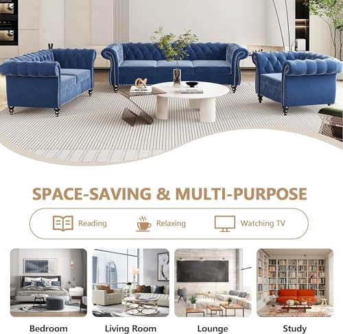 Image of QHITTY 2 Piece Living Room Sofa Set, Sectional Chesterfield Sofa Chair Contemporary Upholstered Velvet Loveseat Couch Sets for Living Room, Bedroom, Office