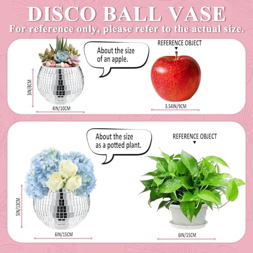 Image of Disco Ball Planter Silver Vase Set of 8,3 x 4 inch | Reflective Glass Surface Refracts Light,Multi Purpose Candle Holder and Centerpiece