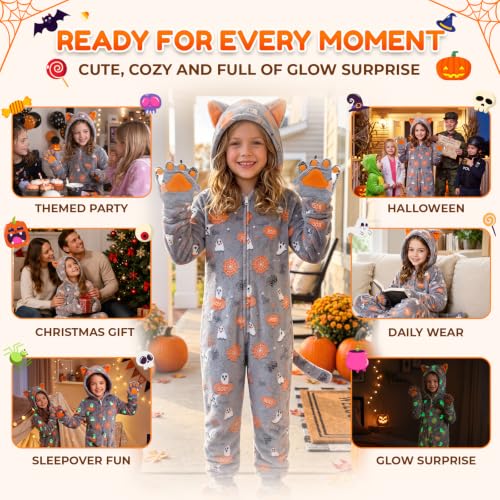 Joycover Halloween Cat Costume for Girls, Kids Glow in the Dark Cat Onesie - image 6
