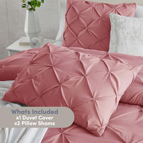 Image of Nestl Mauve Duvet Cover King Size - Soft Double Brushed Duvet Set with Button Closure & Corner Ties, 3 Piece Luxurious Pinch Pleated Duvet Cover Set 104x90 Inches with 2 Pillow Shams