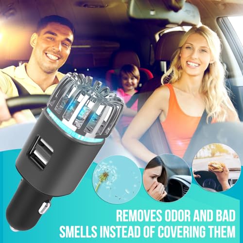 Car Air Purifier Ionizer, 12V Plug-in Car Air Freshener with Dual Fast Charge USB Car Charger, Release 5.6 Million Anion, Removes Dust, Cigarette Smoke, Bad Odors, Black - Image 4