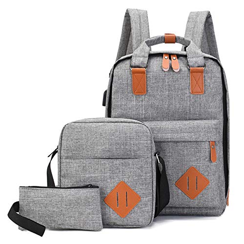 Rucksack dreiteilige Männer Casual USB Computer Tasche Student Reiserucksack Tasche hellgrau 27x15x38cm