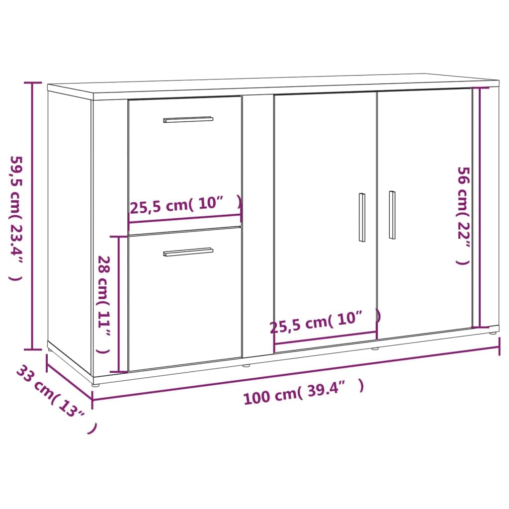 vidaXL Dressoir 100x33x75 cm bewerkt hout bruin eikenkleur