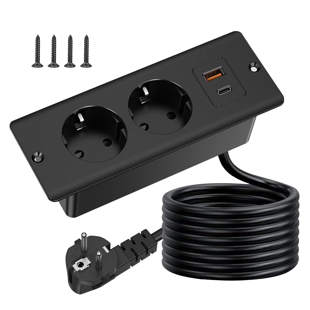 KBIBCK Multiprise Avec USB, 2 Prises Avec Interrupteur