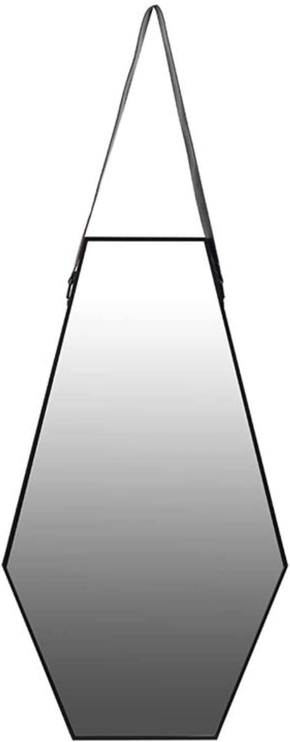 A&B HOME 48140 A & B 31.5" H Hexagonal Black MDF and Leather Wall Mounted Indoor Strap Hanger,Modern Accent, Home Decor Mirror