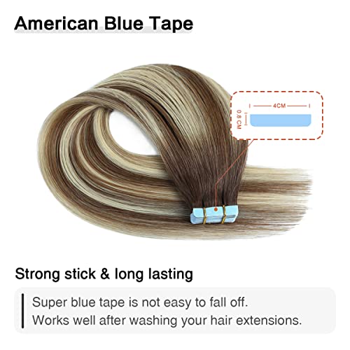 Image of SUYYA Tape In Hair Extensions Human Hair 14 Inch #P6 /613 /T4 Balayage