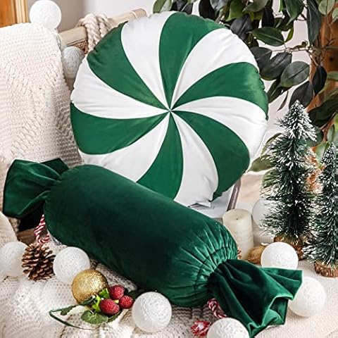 Ashler Throw Pillows Sweet Shaped Accent Throw Pillow Covers, Soft Velvet Insert Included Cushion for Couch Bed Living Room, Dark Green, 15x15 & 23.5x6 Inches Cover