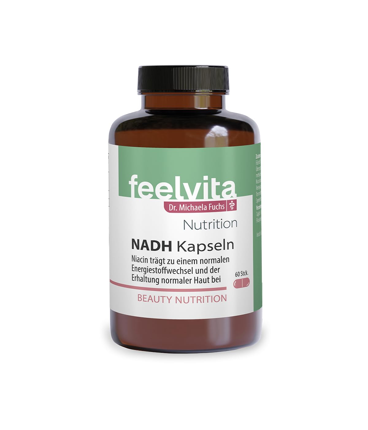 Genius Feelvita Nutrition NADH-Kapseln mit Niacin, Zink, Vitamin A & Vitamin B2- für einen normalen Energiestoffwechsel und zur Verringerung von Müdigkeit- 60 Kapseln, 2-Monatsvorrat, Made in Germany