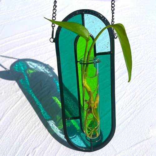 LITMIND Stained Glass Plant Propagation Station, Hanging Hydroponic Planter Terrarium with 2 Glass Tubes - Perfect for Home & Garden Décor