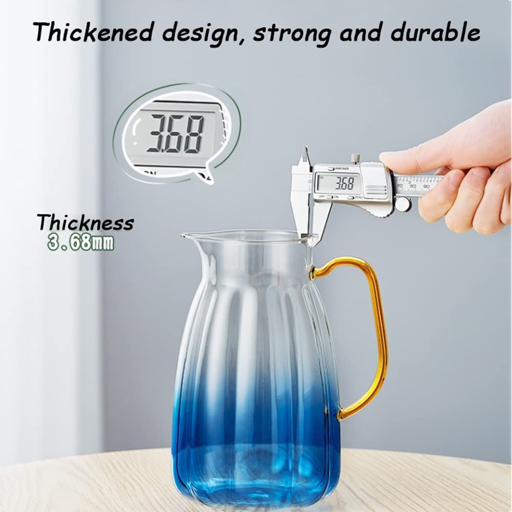 Nff Jarra De Cristal, Jarra De Agua De Cristal De 1,75 L con Tapa, Jarra De Cristal Resistente Al Calor Azul Degradado Apta For Zumo, Té, Leche, Café (Color : Gradient Blue)
