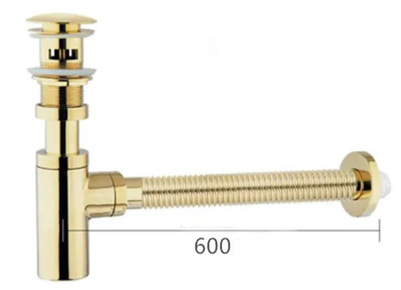 1 Uds. Trampa for botellas de lavabo dorado, sifón for fregadero baño latón, desagües con tubo drenaje emergente, residuos Para Bricolaje(Gold Without hole set)