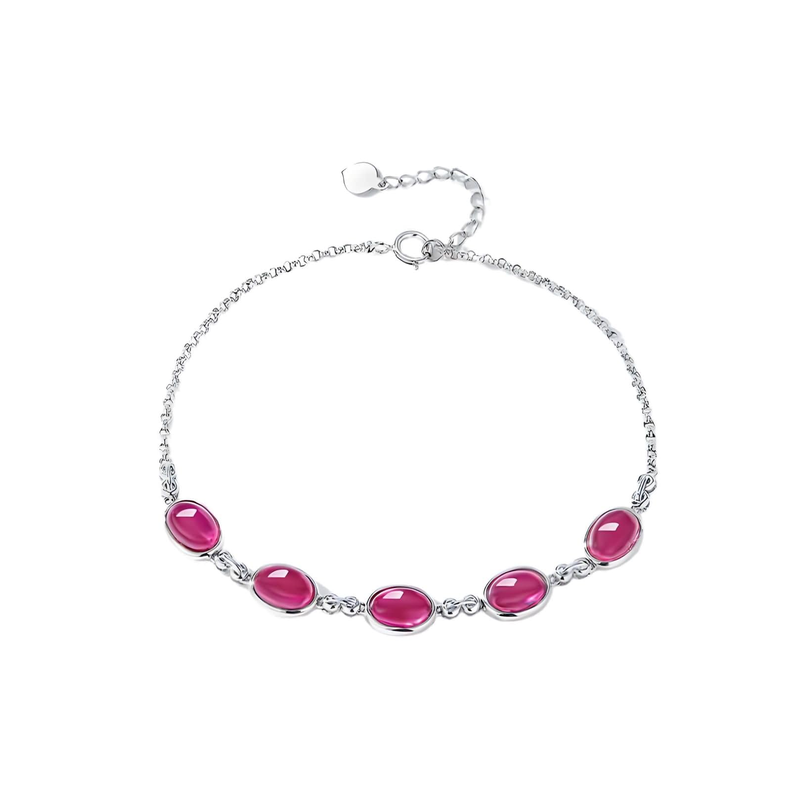 Pulseras ovaladas para madre e hija con rubí, pulseras de oro de 14 quilates para mujer, 20 + 3 cm
