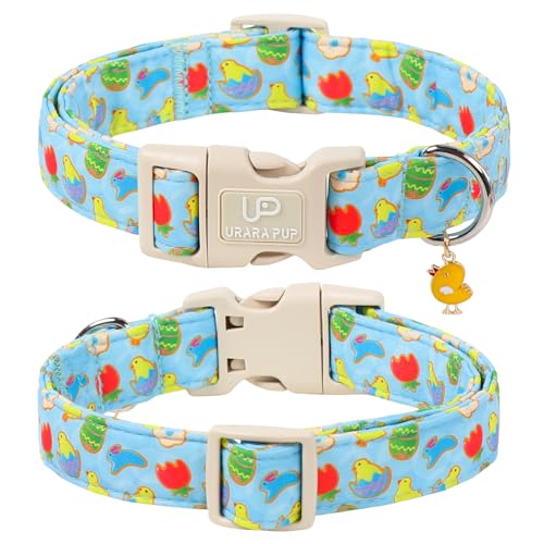 Image of Easter Day Dog Collar, UP URARA PUP Easter Bunny Adjustable Pet Collar with Quick Release, Colorful Rabbits Dog Collars for Small Medium Large Dogs
