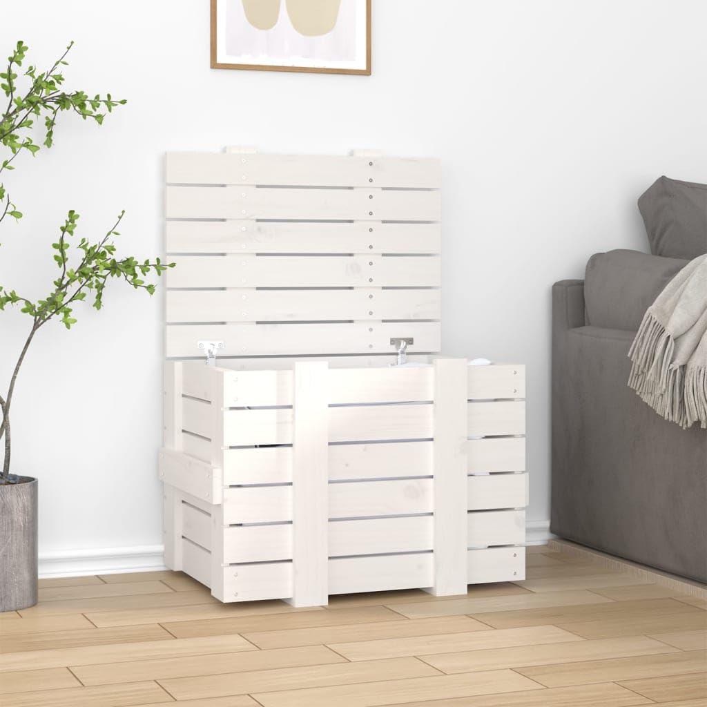 Massivholz Kiefer Truhe 58x40,5x42 cm Aufbewahrungsbox Holz mit Deckel, reichlich Stauraum für Teppiche und Kissen, robuste Holztruhe für Ordnung im Zuhause