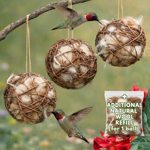 Image of Hummingbird Nesters Bird Nesting Material Holder for Wild Birds Humming Bird House Materials Gifts for Bird Watching Nature Lovers Refillable Outdoor Bird Station (3 Balls Safe Nesting Starter Kit)