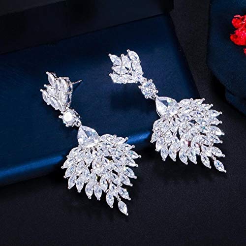 Gorgeous Green Cubic Zirconia Long Feather Dangle Drop Earrings for Women Wedding Banquet Jewelry Accessories