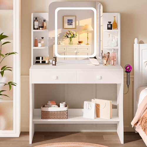 LIVELYGLOW Small Makeup Vanity Desk with Smart LED...