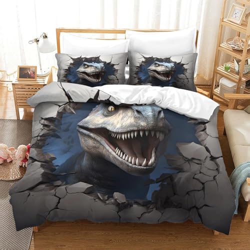 Parure de lit dinosaure en microfibre super douce avec housse de couette king size 3D