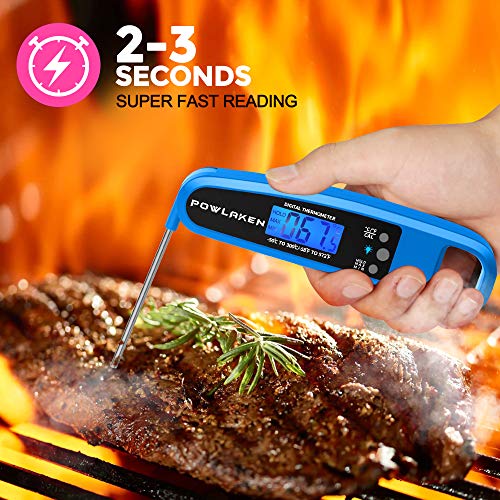 Powlaken Meat Food Thermometer for Grill and Cooking, Instant Read Waterproof Digital Kitchen Thermometer Probe for Grilling Smoker Oil Deep Fry Candy (Blue)